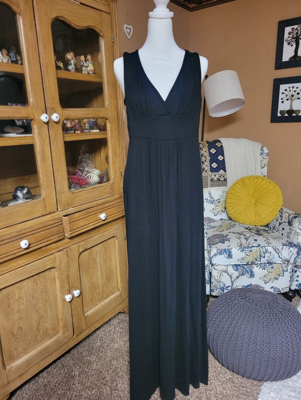 Loveappella NWT Black V-Neck Faux Wrap Maxi Dress Petite Large